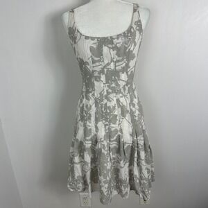 Akris Punto Grey White Floral Flare Skater Dress Womens Sz 4 Y2K Cotton‎ Minimal